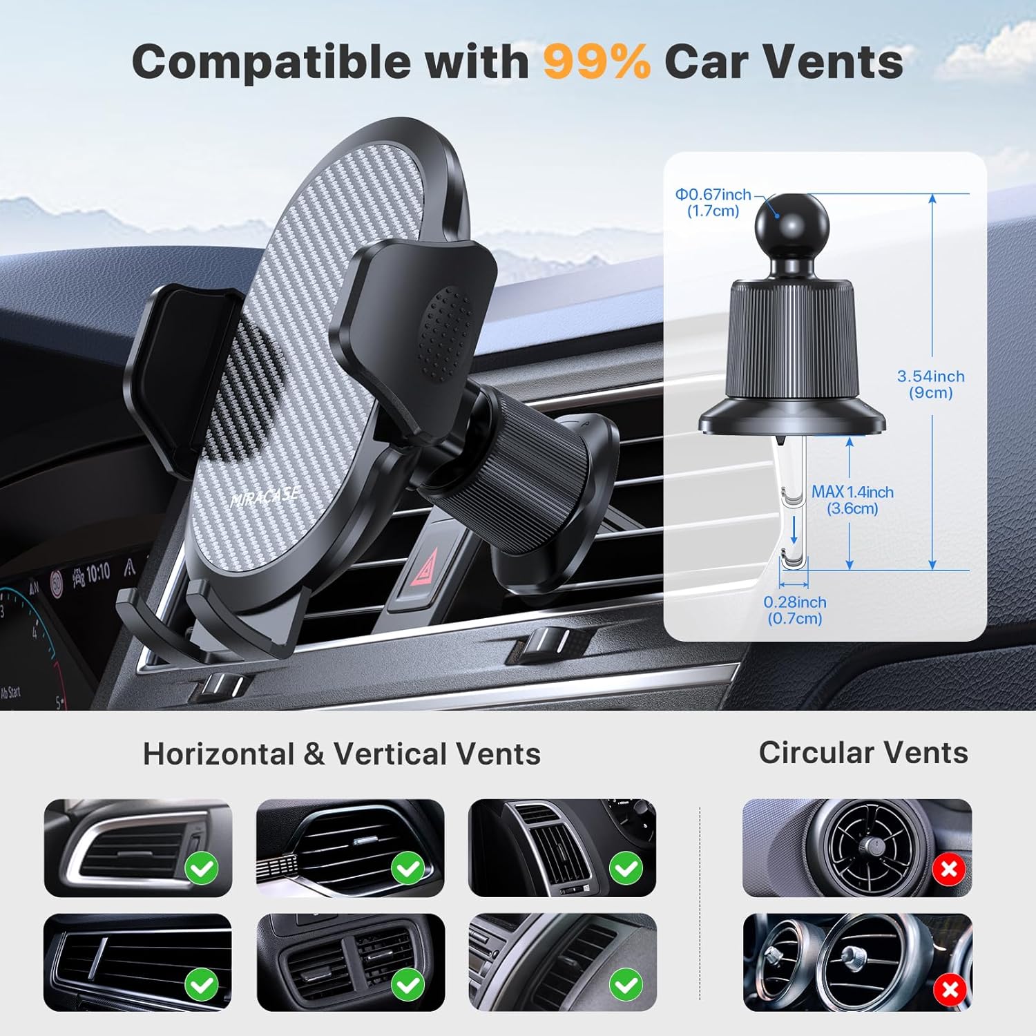 Air Vent Car Phone Holder, Hook Clip Mount, Dark Black — view 2