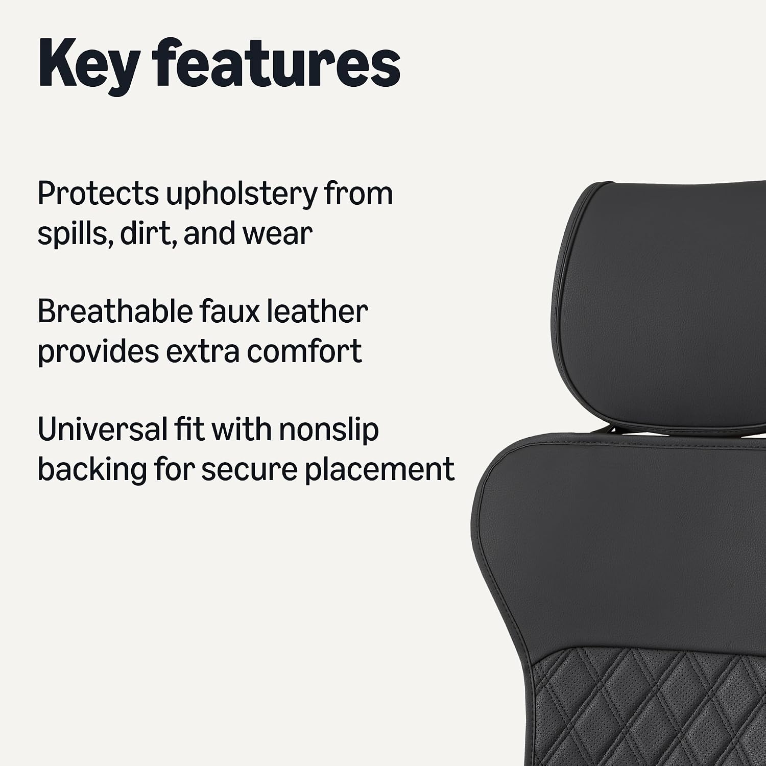 Black Faux Leather Front Seat Covers, Quilted Design, 2 Pieces — view 2