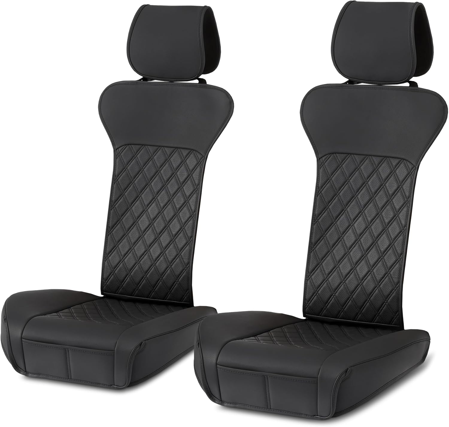 Black Faux Leather Front Seat Covers, Quilted Design, 2 Pieces