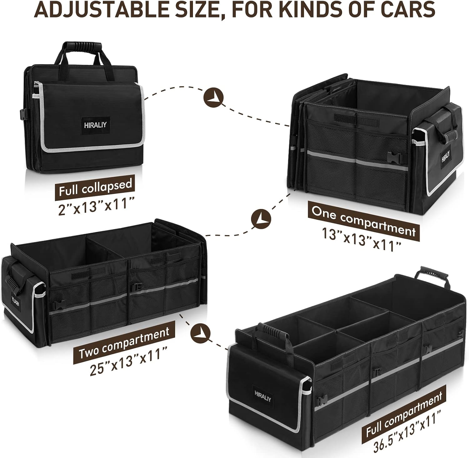 Black Foldable Trunk Organizer with Cooler Bag, Multi-Compartment — view 2