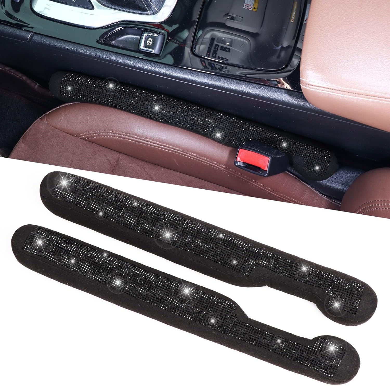 Black Rhinestone Car Seat Gap Fillers, 2-Piece Set