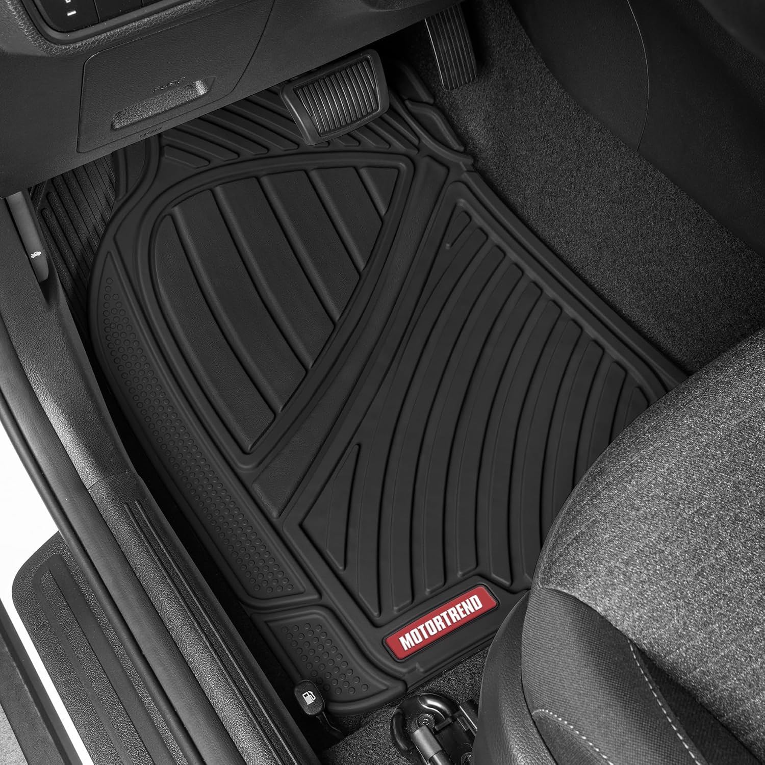 Black Rubber Car Floor Mats, All-Season, 3-Piece Set, Deep Tray — view 2