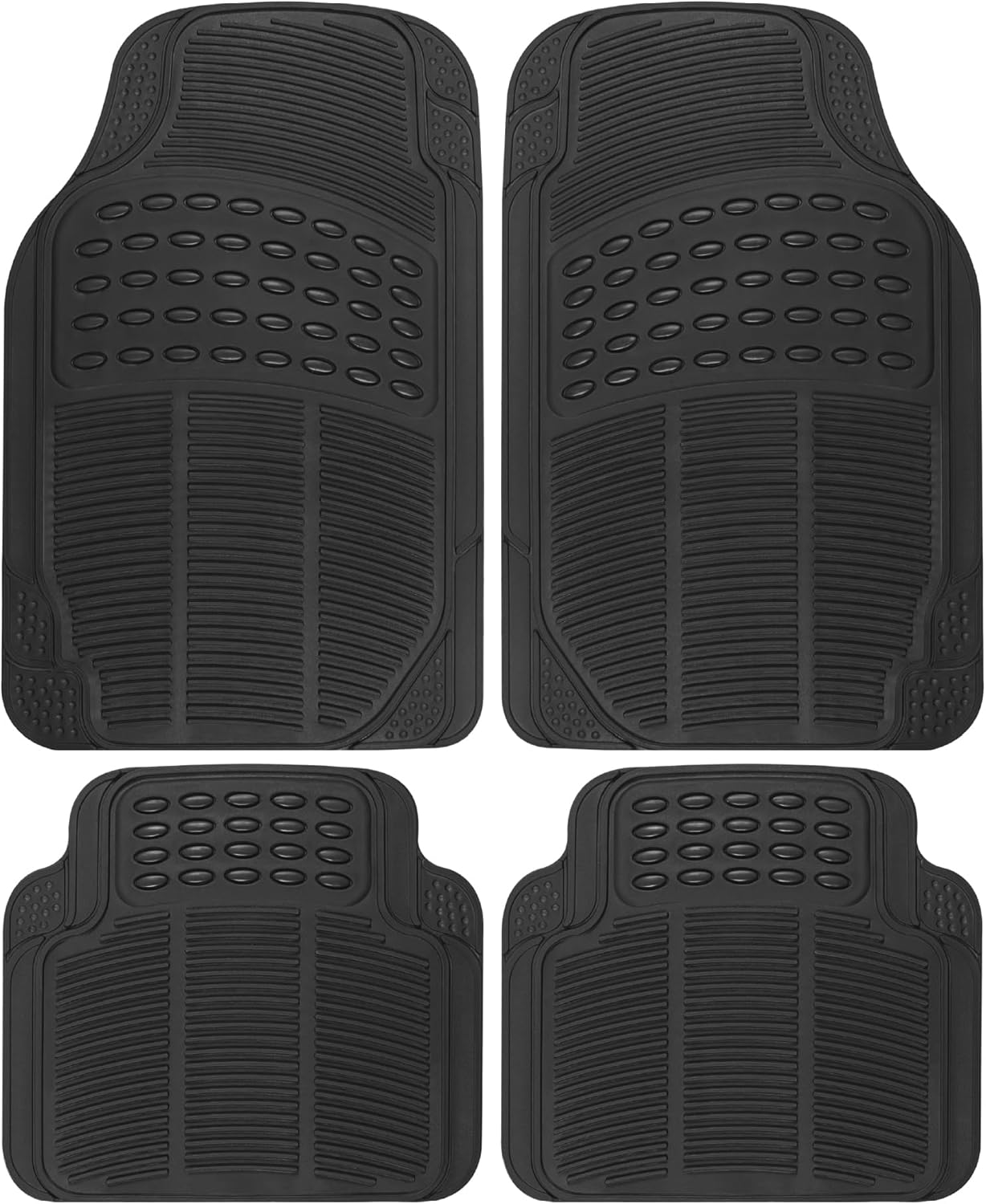 Black Rubber Car Floor Mats, All-Weather, 4-Piece Universal Set