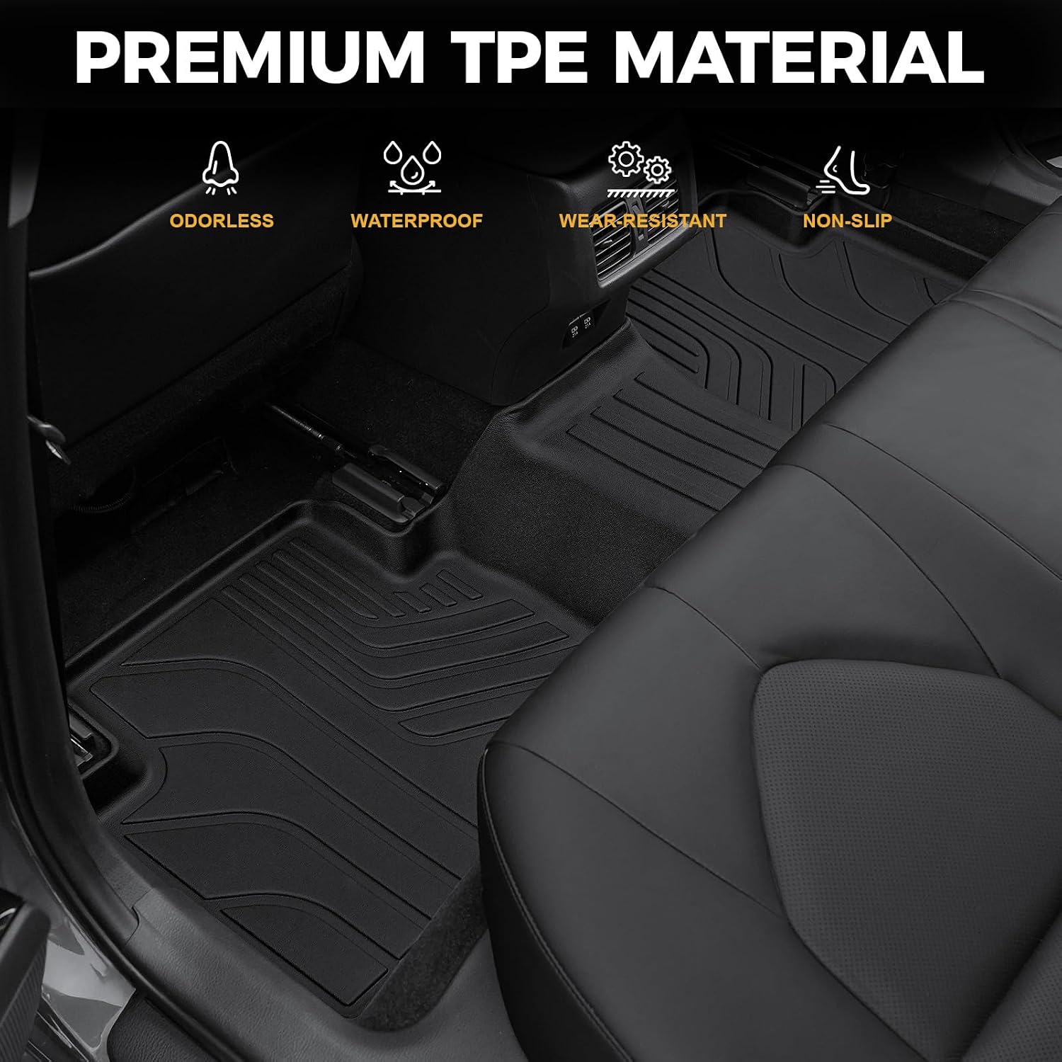 Black Rubber Car Floor Mats and Cargo Liner Set, All-Weather — view 3