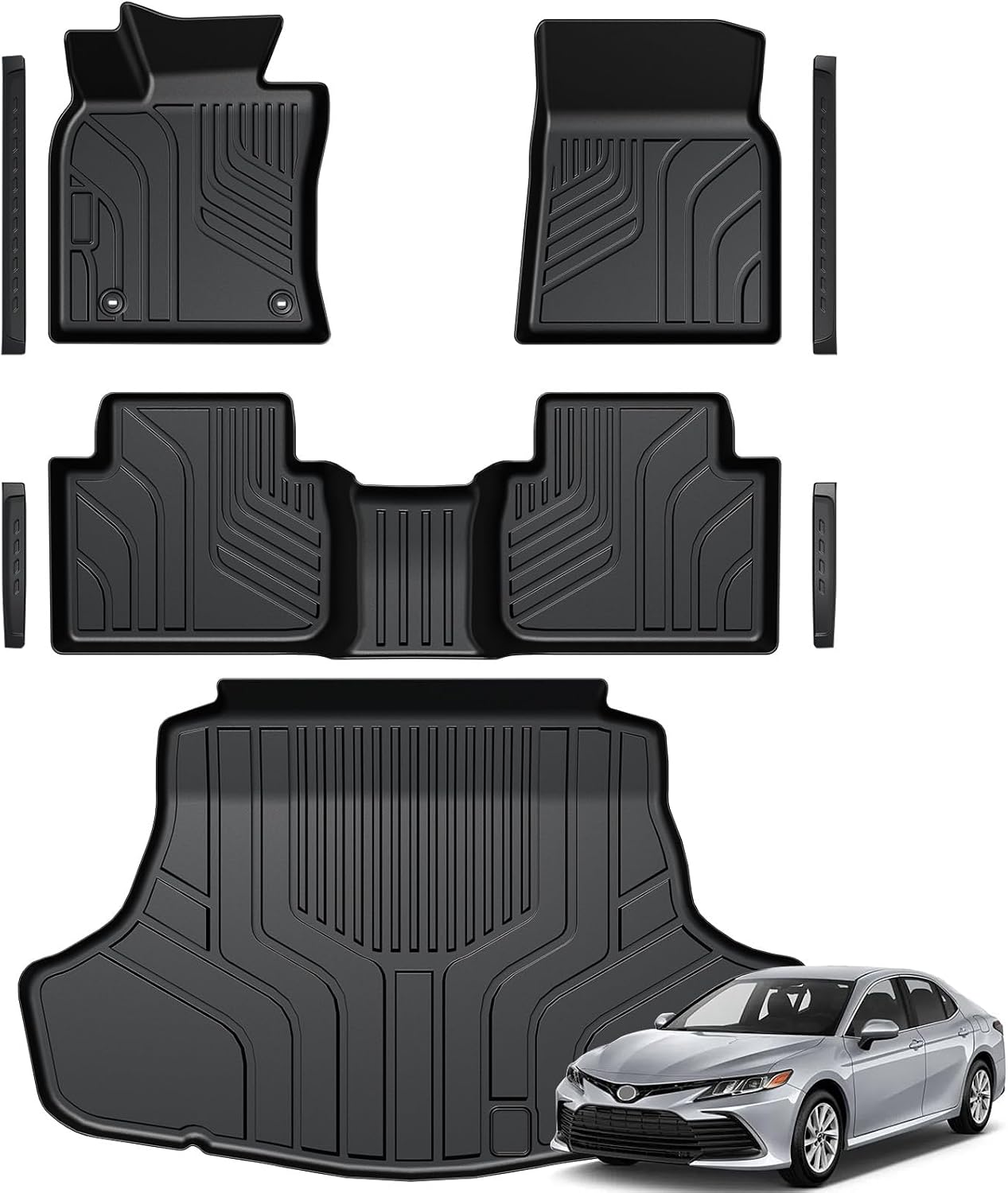 Black Rubber Car Floor Mats and Cargo Liner Set, All-Weather