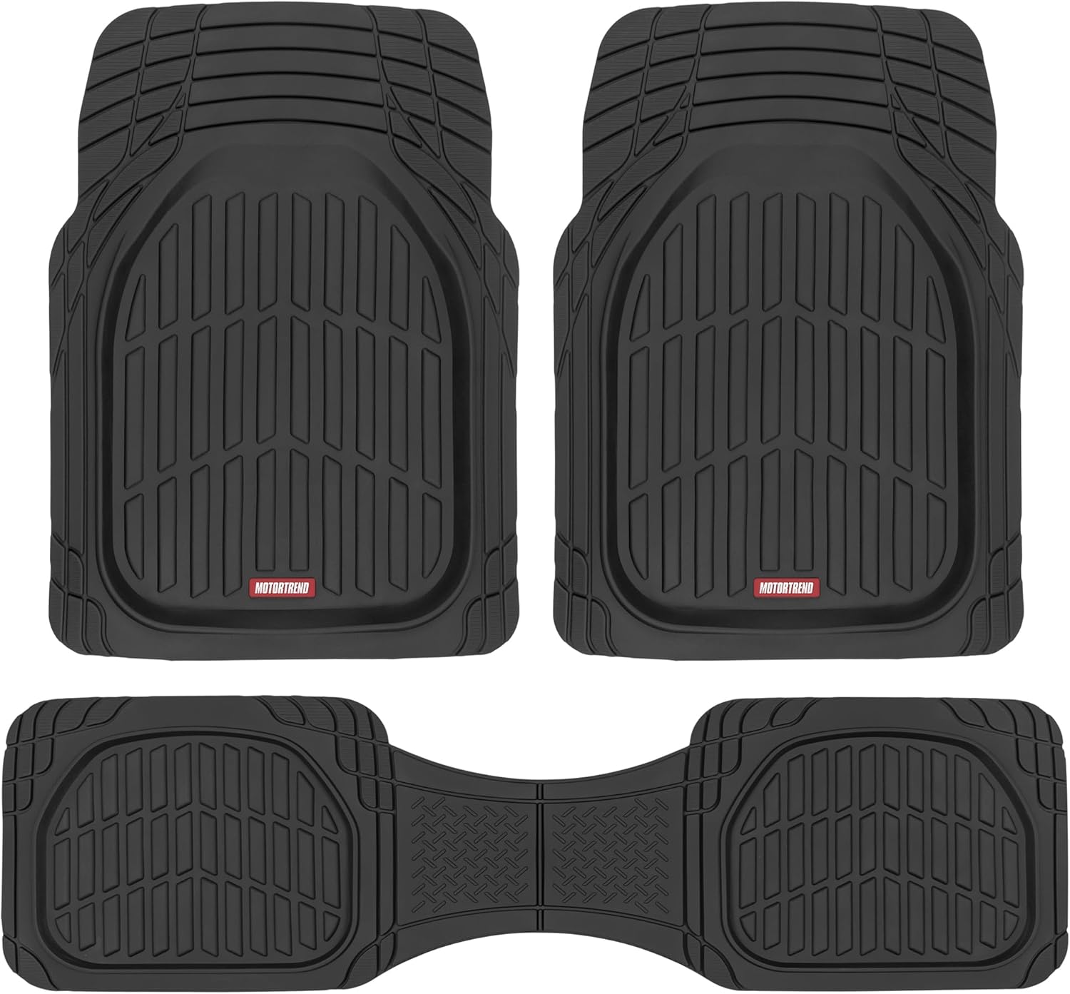 Black Rubber Deep Dish All-Weather Car Mats, 3-Piece Set