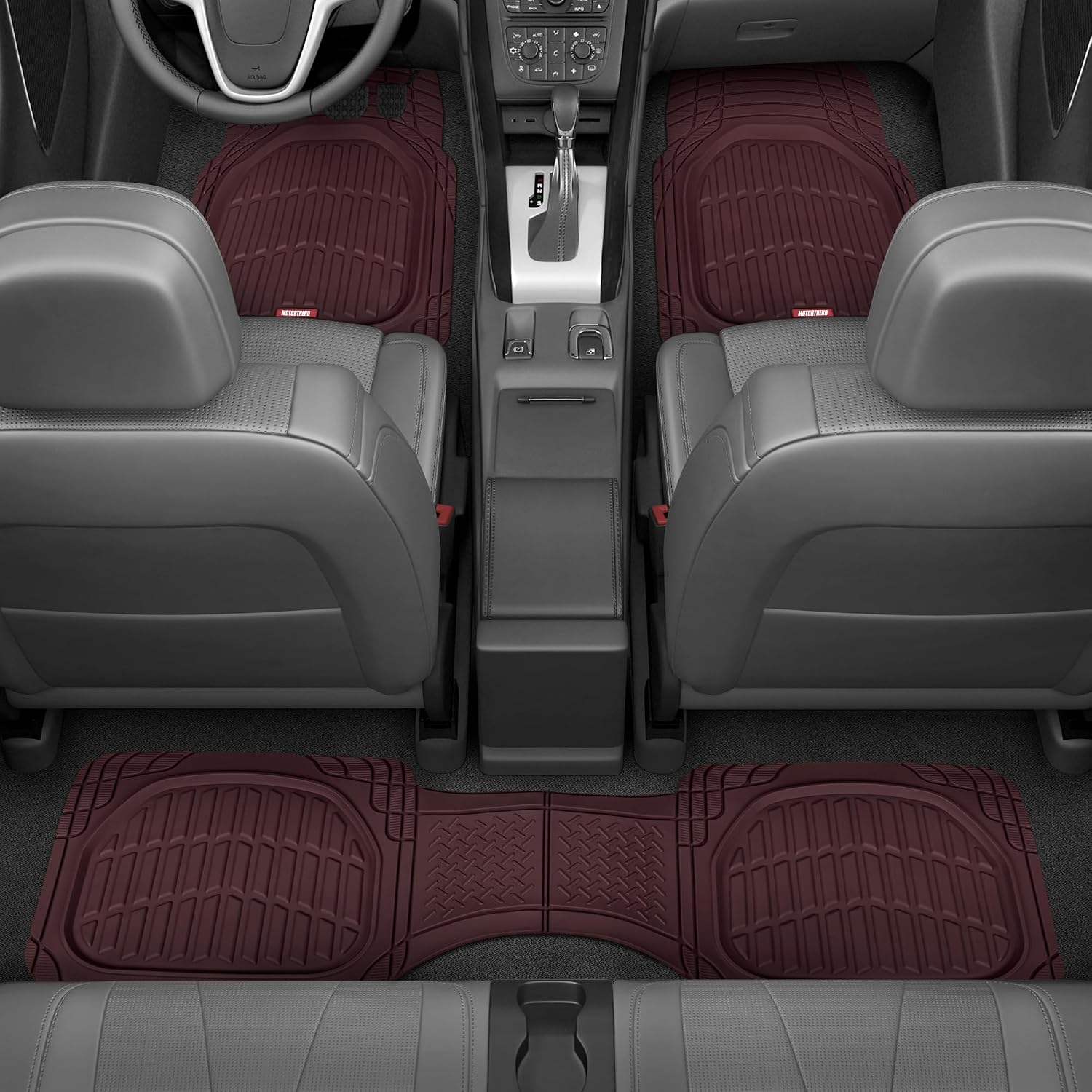 Burgundy Rubber Car Floor Mats, All-Weather, 3-Piece Set — view 2