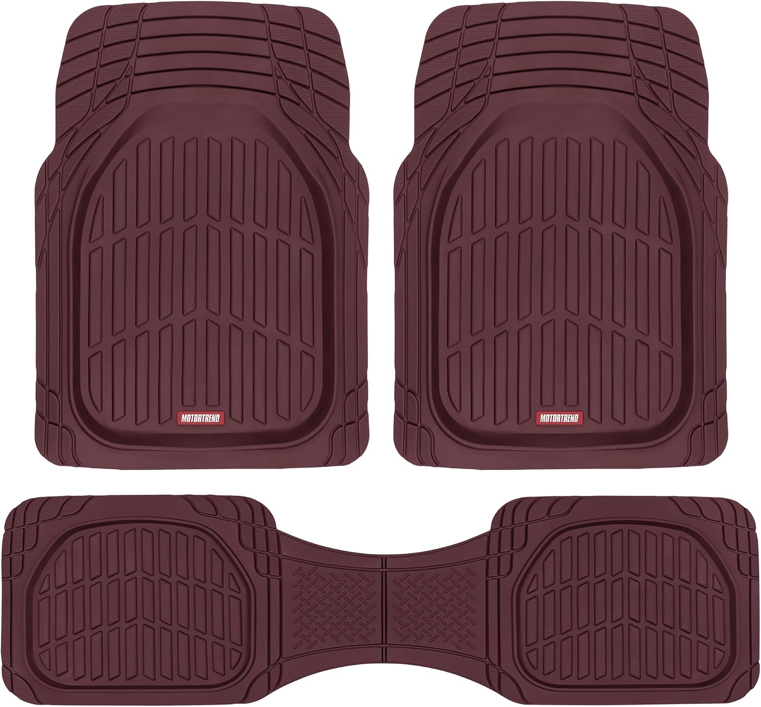 Burgundy Rubber Car Floor Mats, All-Weather, 3-Piece Set