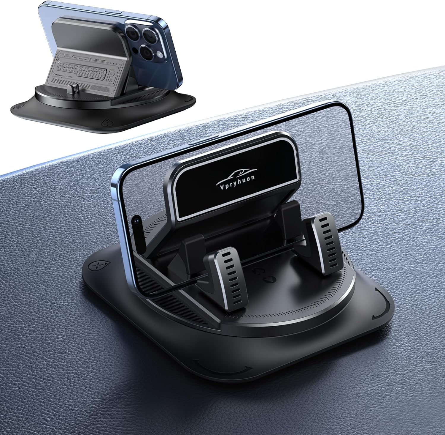 Car Dashboard Phone Mount with 360-Degree Rotation, Spring Clip