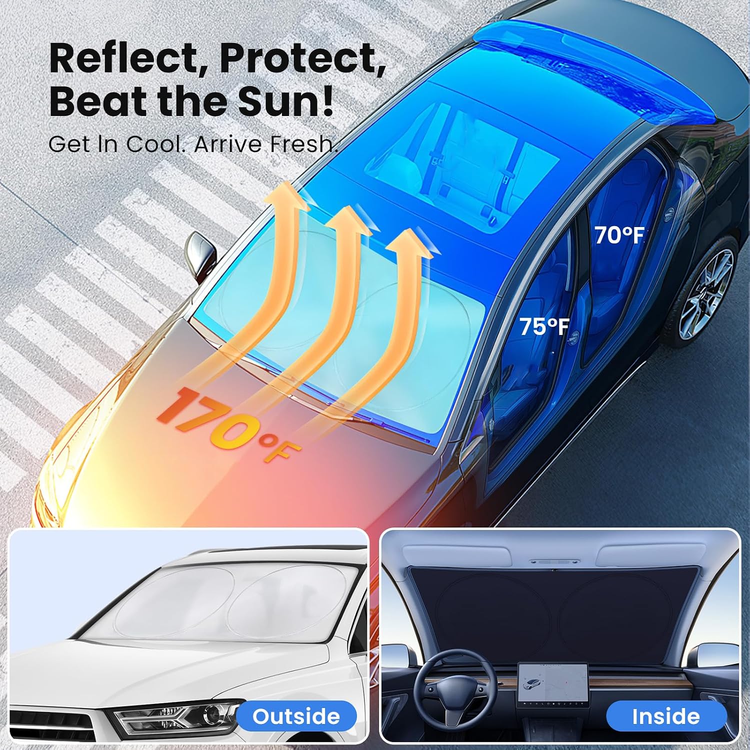 Car Windshield Sun Shade, Foldable Double-Layer, Medium Size — view 2