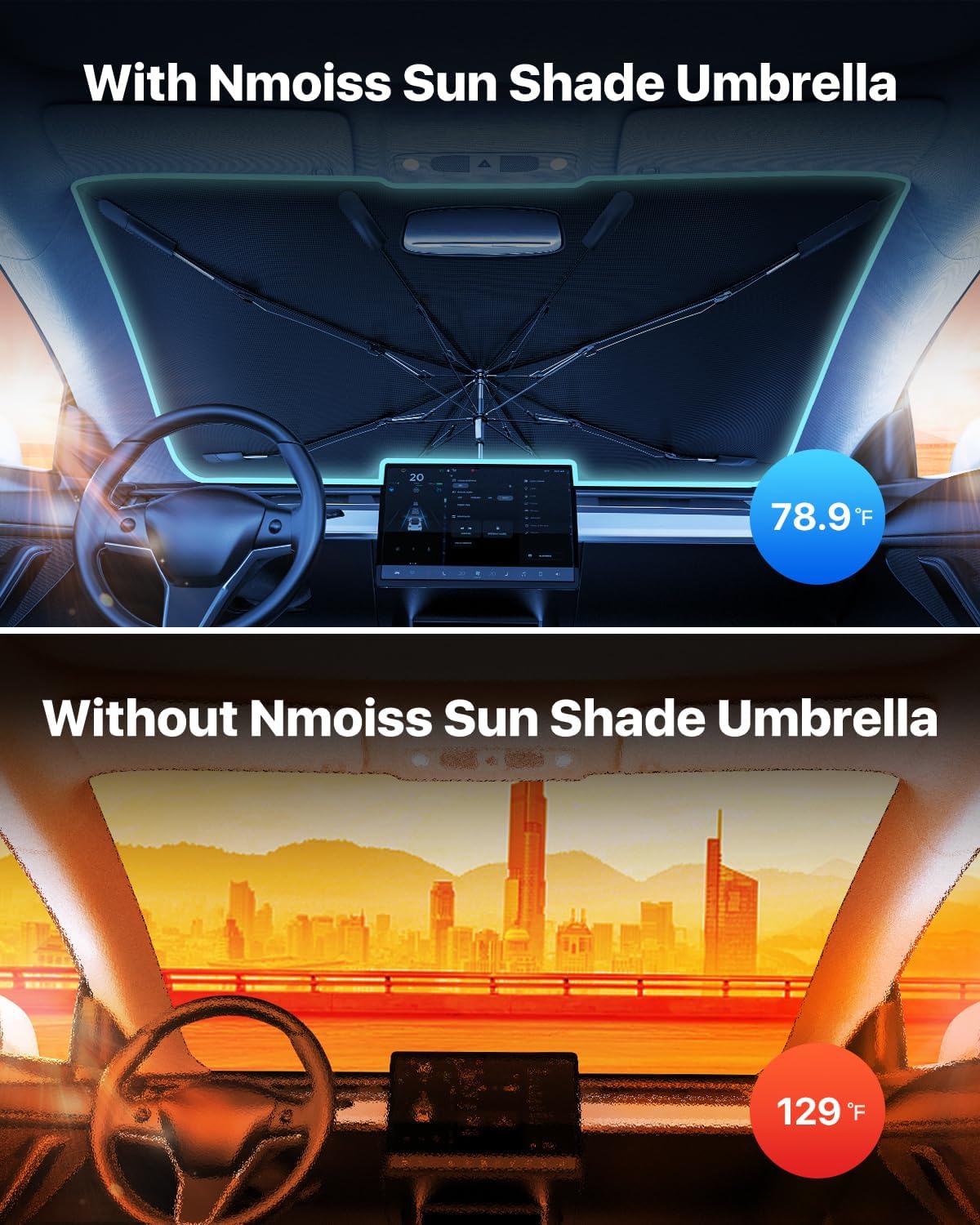 Car Windshield Sun Shade Umbrella, Vinyl Coating, One Piece — view 2