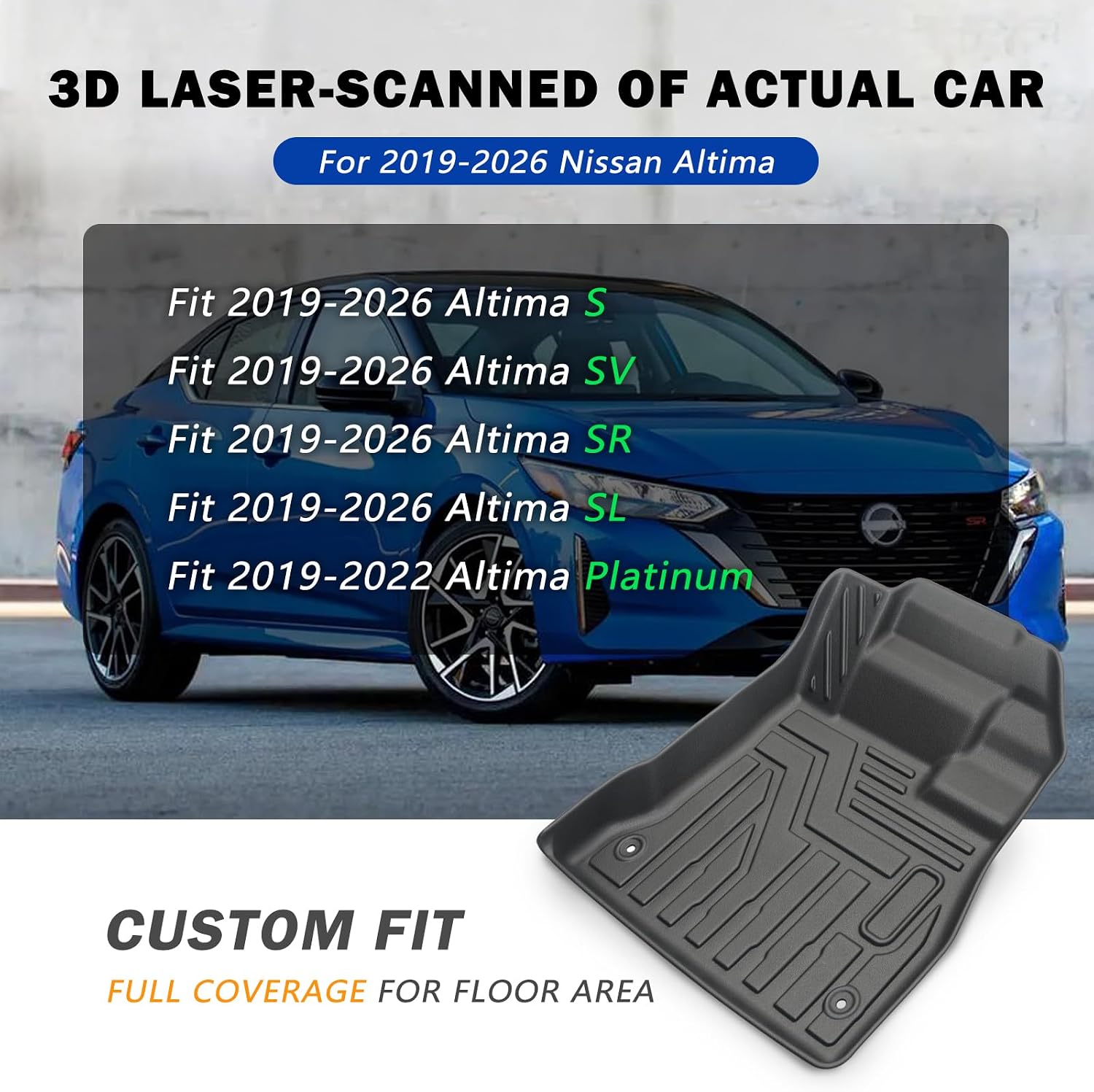 Custom Fit Black TPE Floor Mats for Select Car Models, 4-Piece Set — view 2