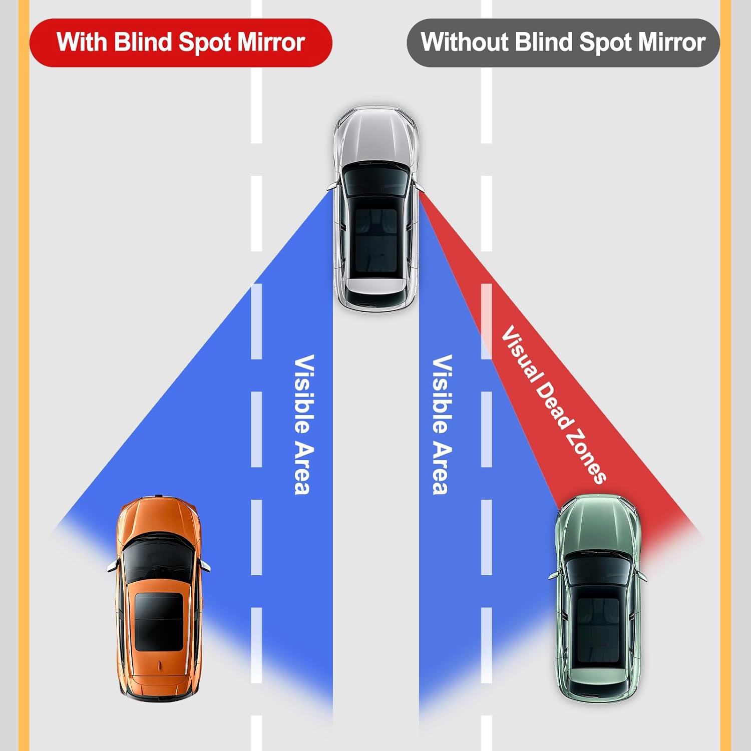 Frameless Convex Blind Spot Mirrors, HD Glass, 2 Pieces — view 2
