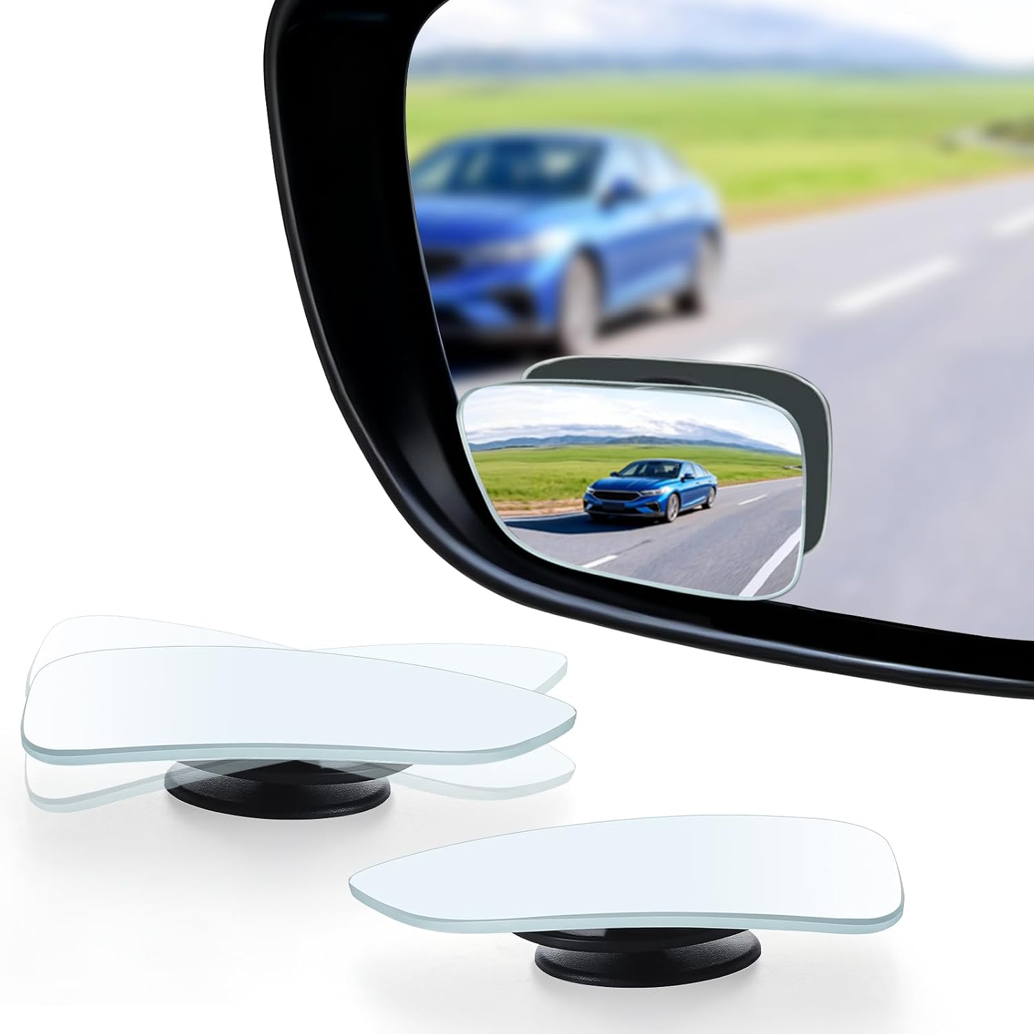 Frameless Convex Blind Spot Mirrors, HD Glass, 2 Pieces