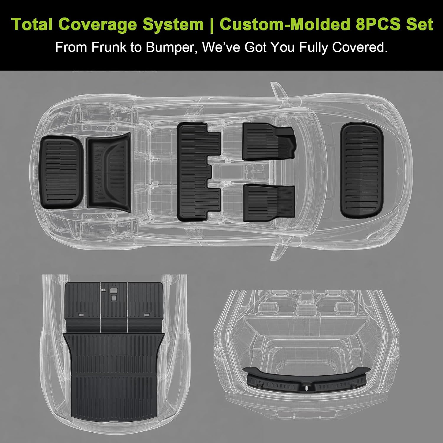 Full Cabin TPE Floor Mat Set with Cargo and Frunk Liners, 8-Piece — view 2