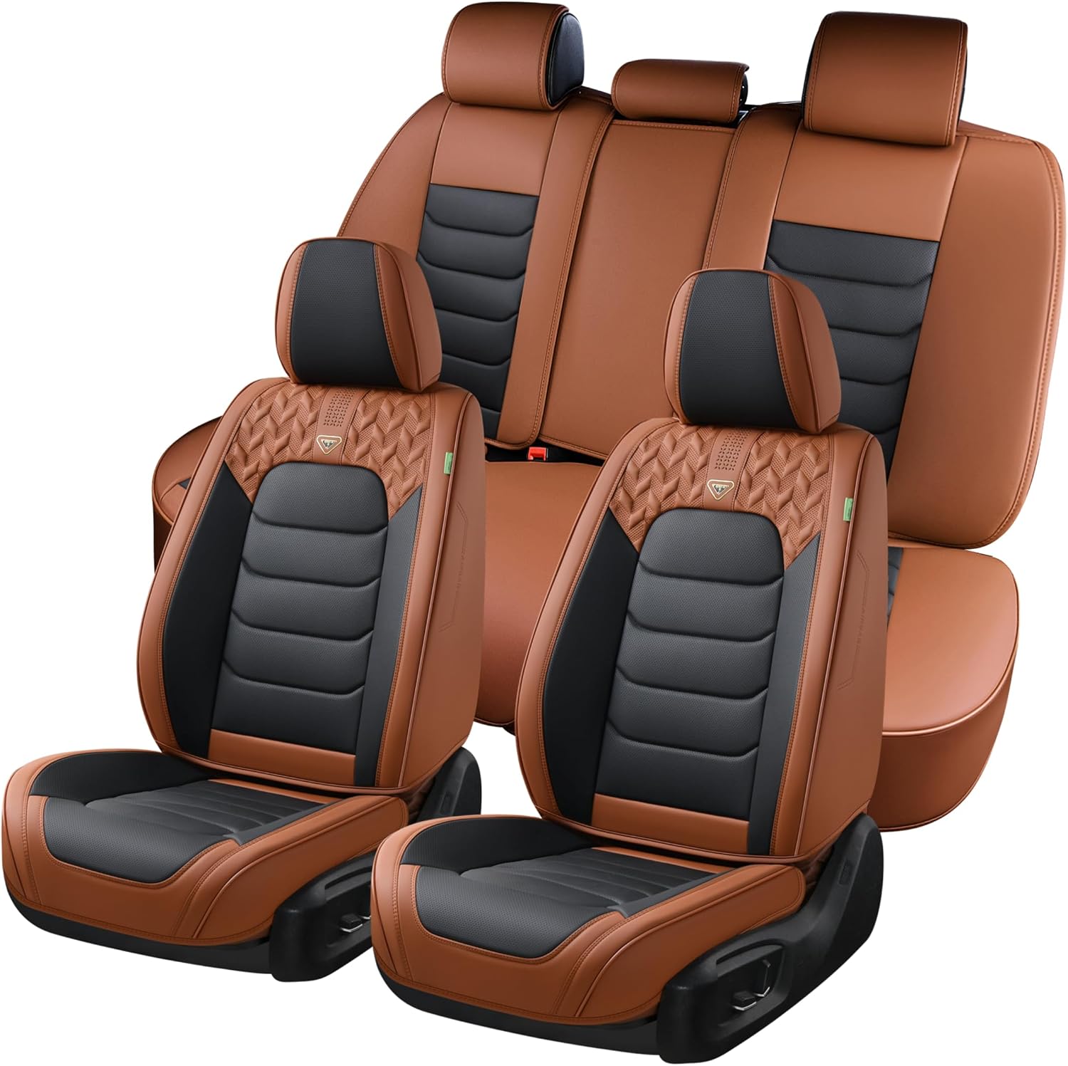 Full Set Car Seat Covers, PU Leather, Brown and Black