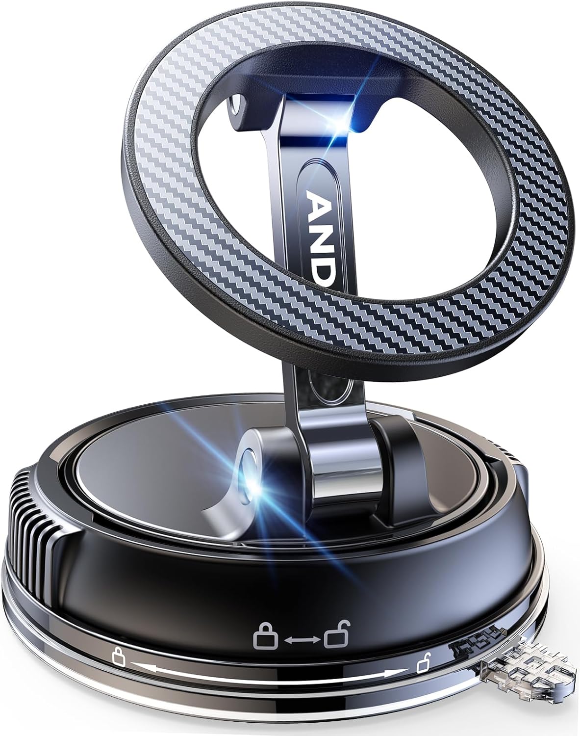 Magnetic Car Phone Holder, Suction Base, Carbon Fiber Look, One Piece
