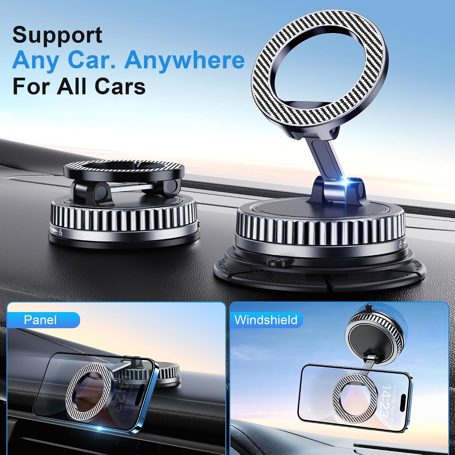Magnetic Car Phone Mount, Suction Base, Adjustable, One Piece — view 2