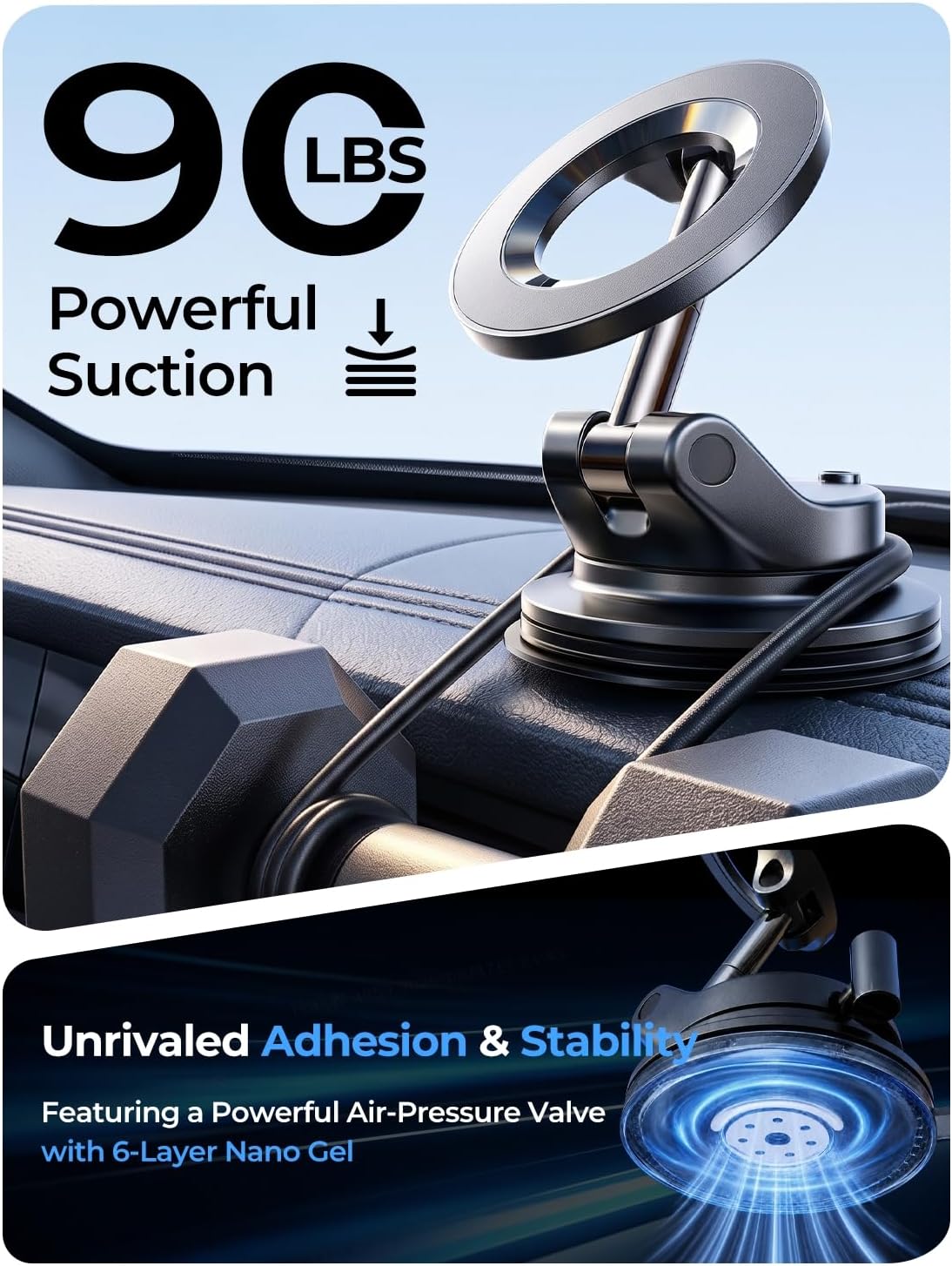 Magnetic Car Phone Mount with Suction Base, 360° Adjustable — view 3
