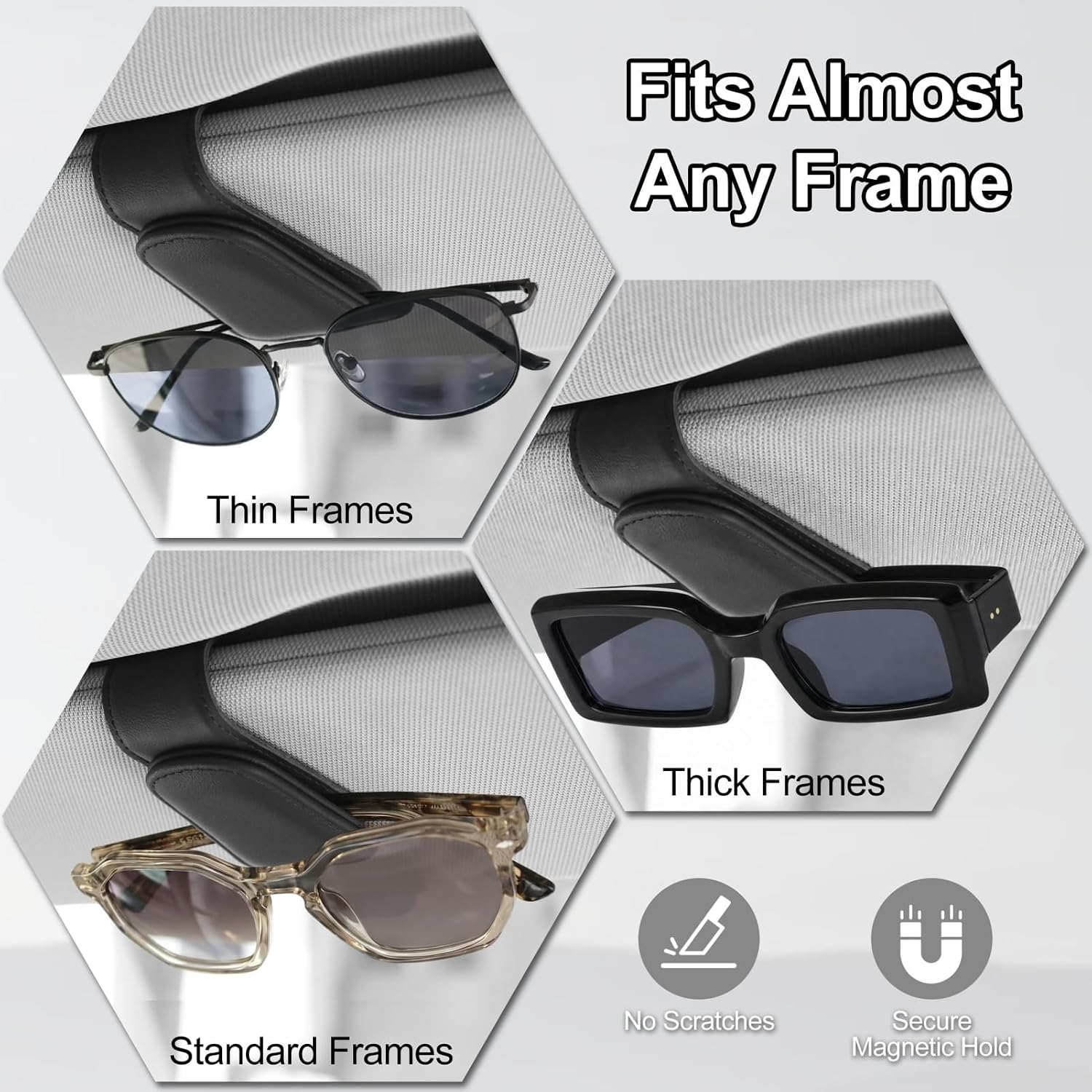 Magnetic Leather Eyeglass Holder for Car Visor, Single Clip — view 2