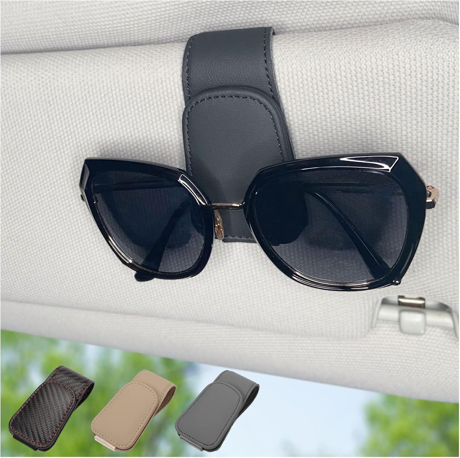 Magnetic Leather Eyeglass Holder for Car Visor, Single Clip