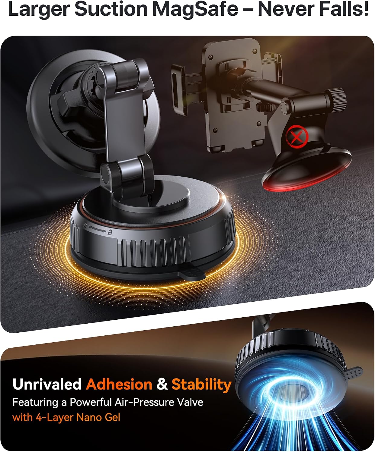 Magnetic Phone Holder with Suction Base, 360° Adjustable Car Mount — view 2