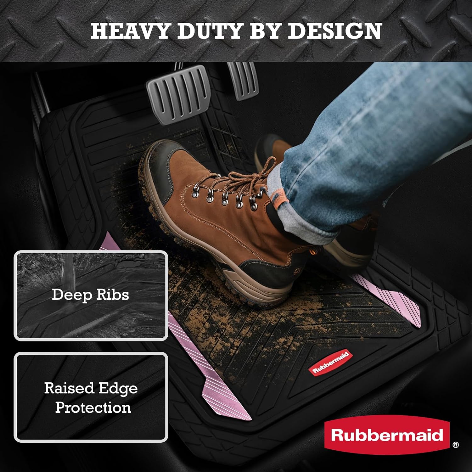 Rubber Car Floor Mats, Pink Accents, Universal Fit, 4-Piece Set — view 2