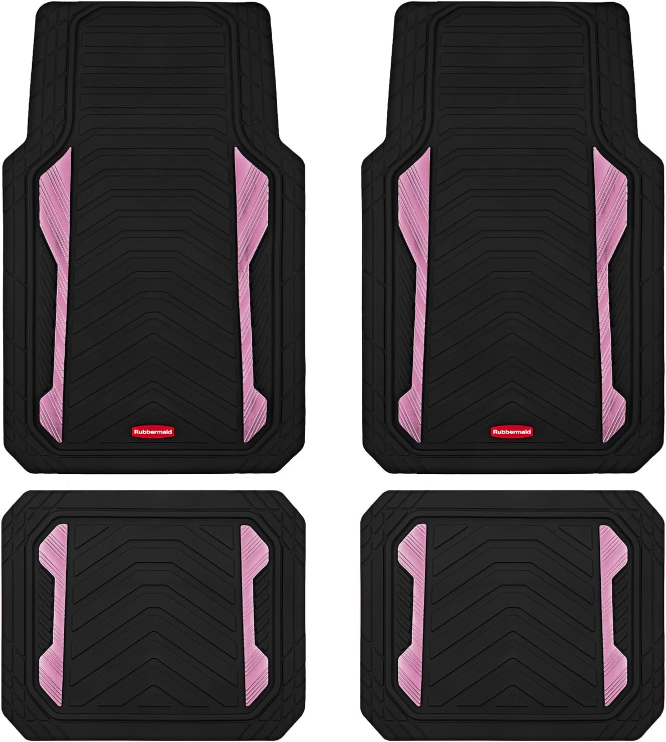 Rubber Car Floor Mats, Pink Accents, Universal Fit, 4-Piece Set