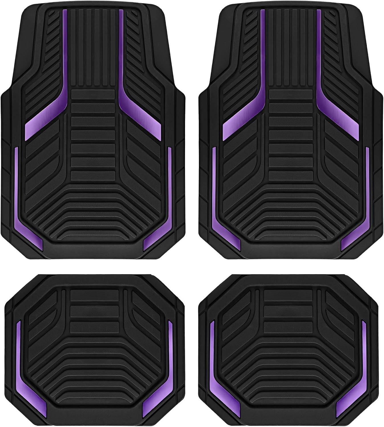 Rubber Floor Mats with Purple Accents, 4-Piece Set