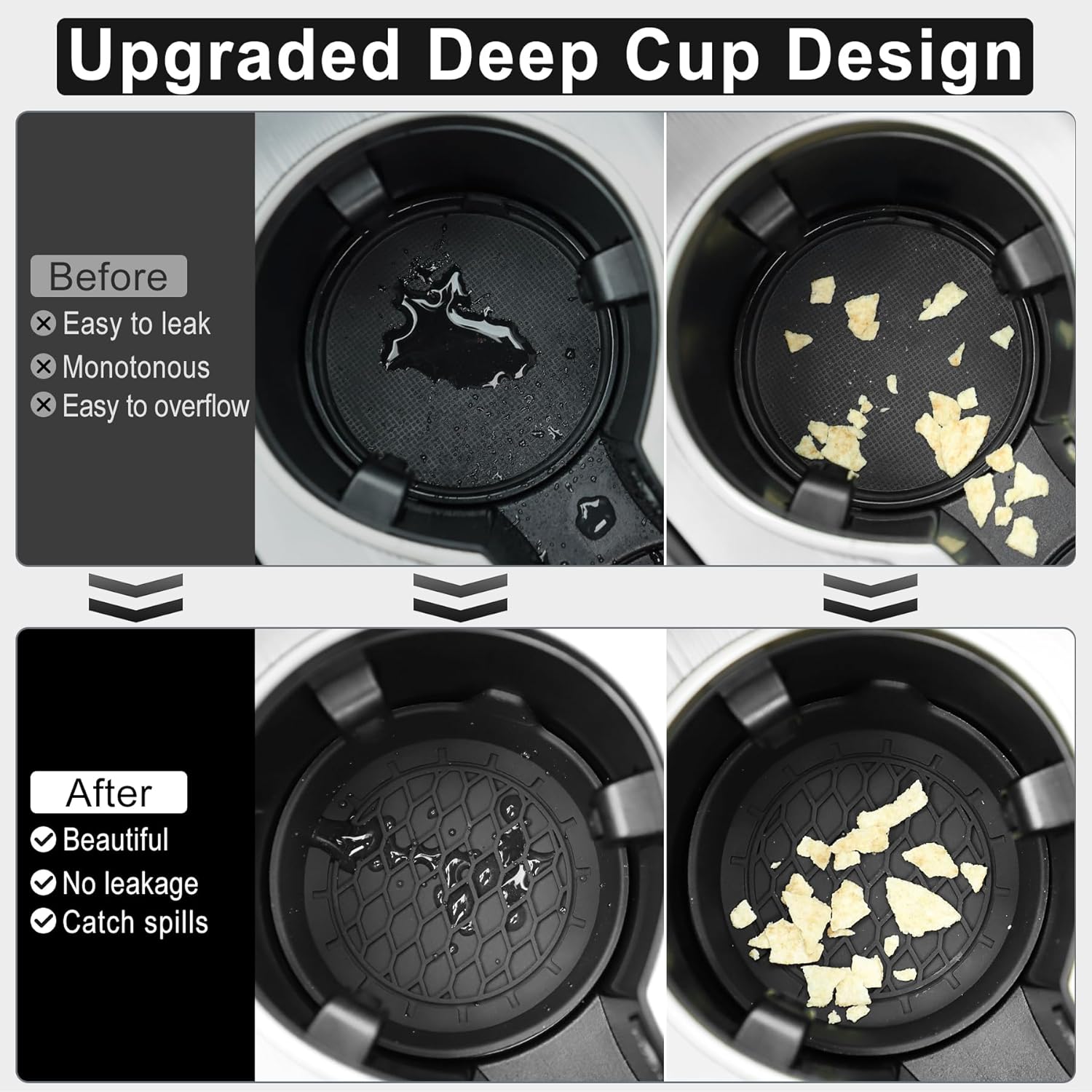 Universal Car Cup Holder Coasters, Black Silicone, 4 Pieces — view 2