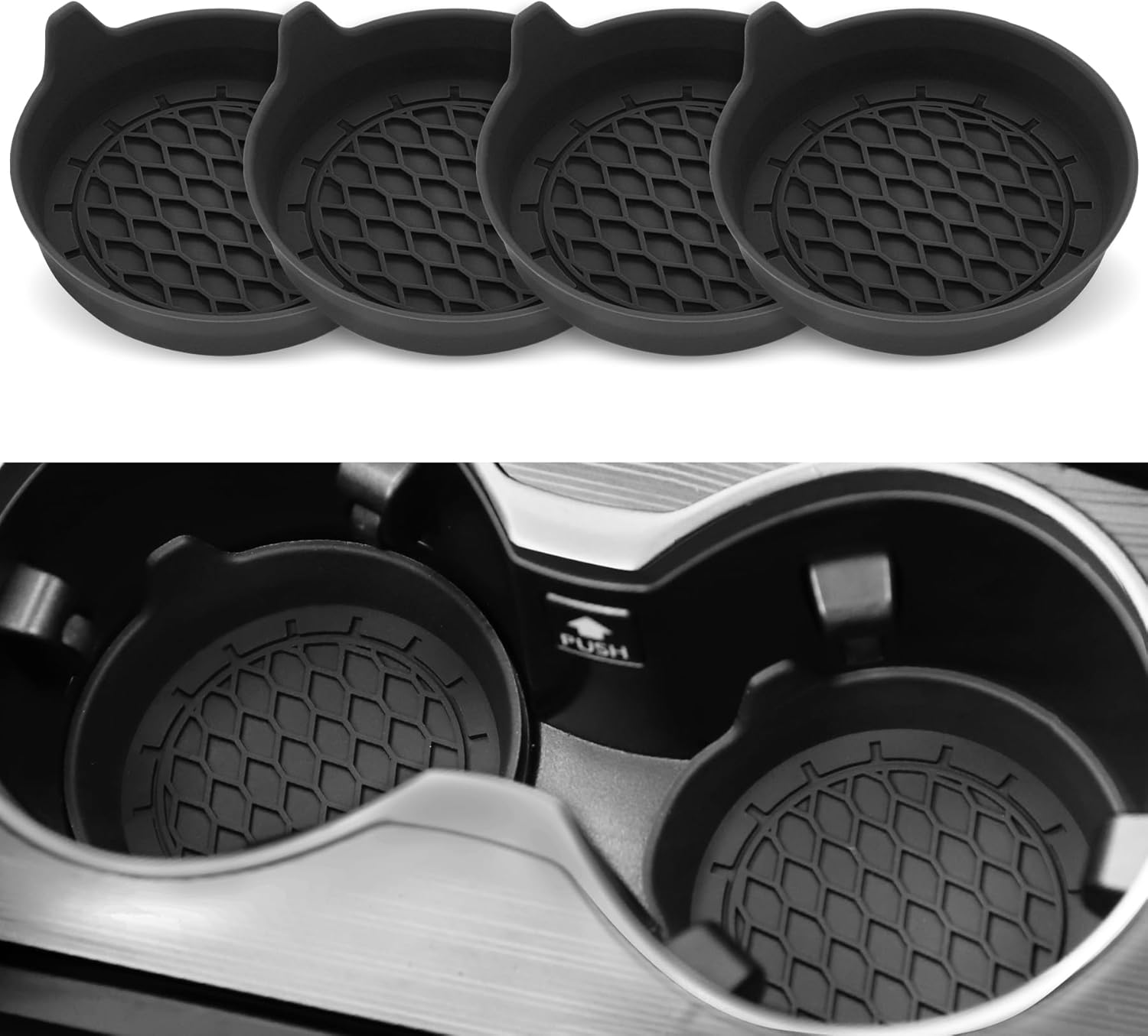 Universal Car Cup Holder Coasters, Black Silicone, 4 Pieces