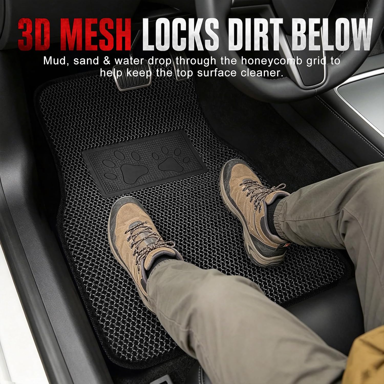 Universal Car Floor Mat Set, Mesh Fabric, Anti-Slip Backing, 4 Pcs — view 2
