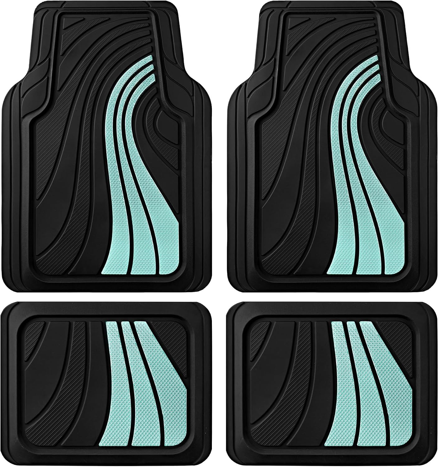 Universal Fit Car Floor Mats, Rubber with Mint Accents, 4-Piece Set