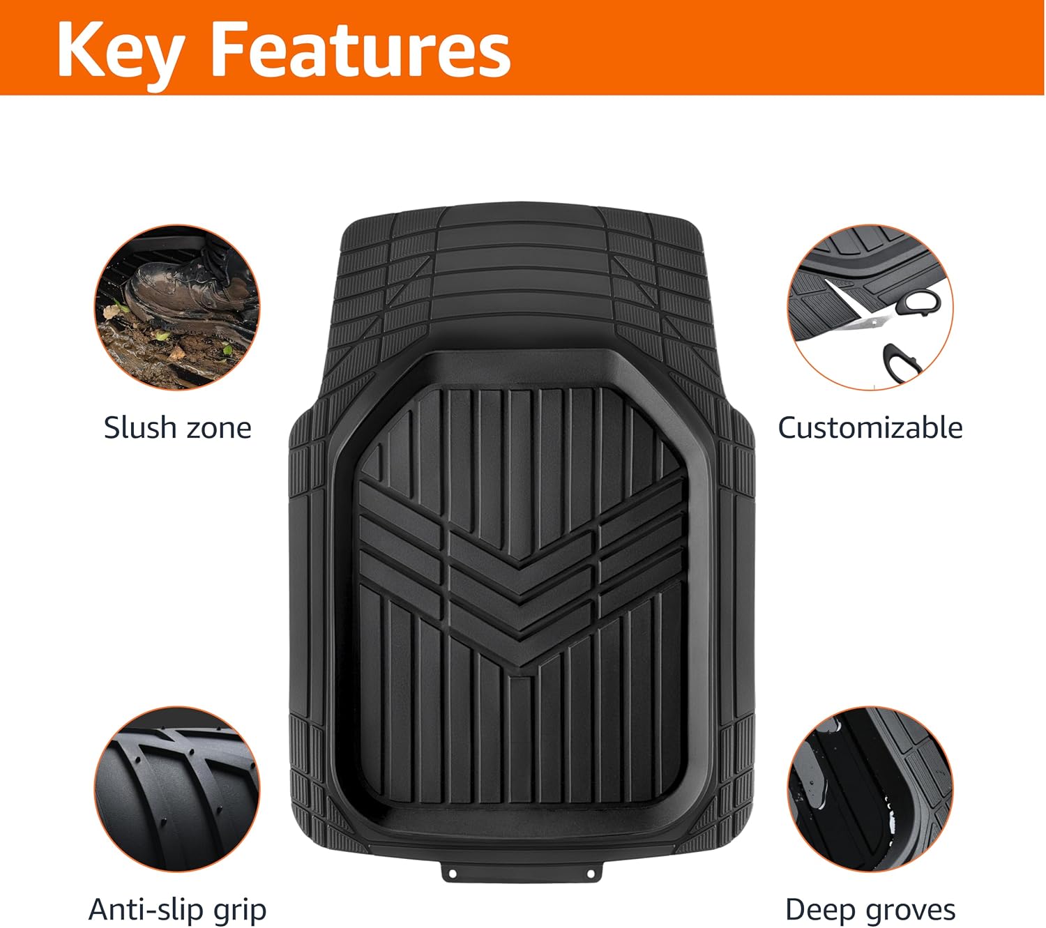 Universal Fit Heavy Duty PVC Car Floor Mats, 3-Piece Set, Black — view 2