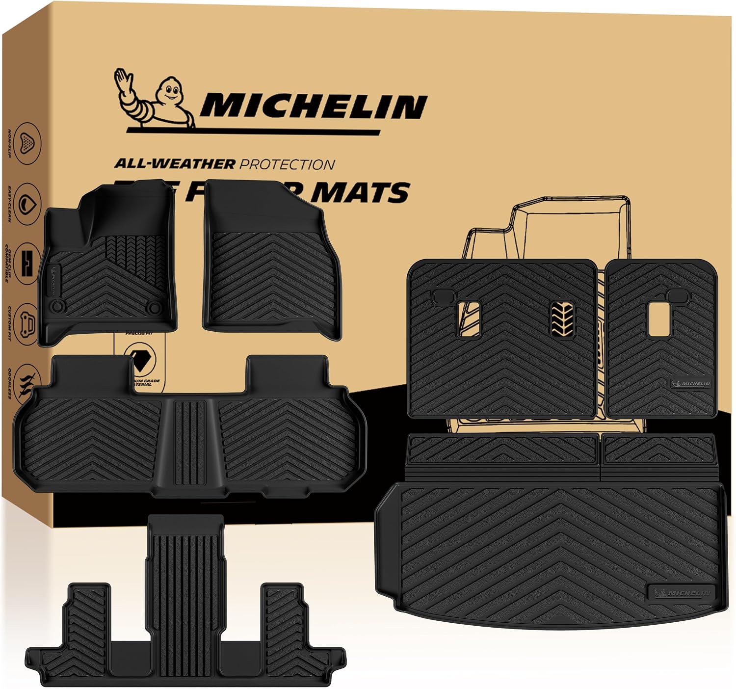 Vehicle Floor Mats, Thermoplastic Elastomer, 7-Piece Set
