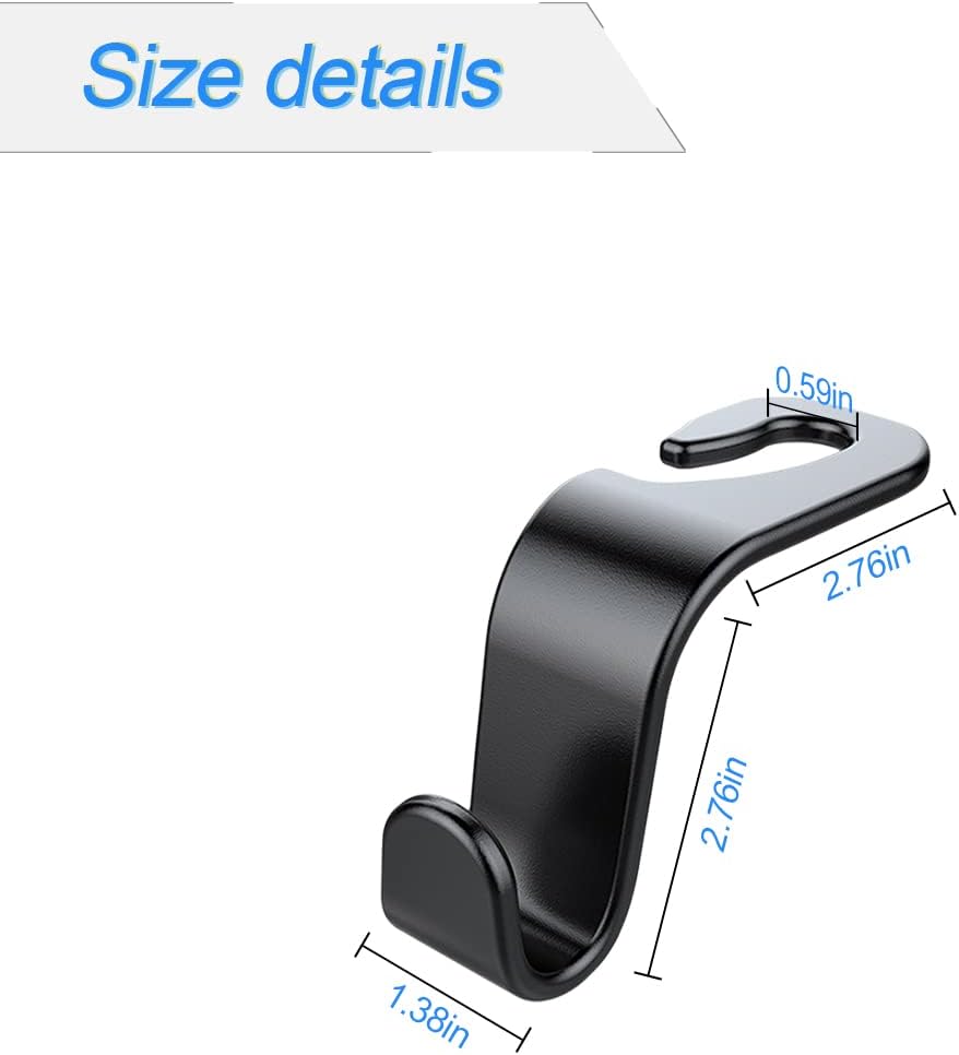 Vehicle Seat Headrest Hooks, Black Plastic, 4 Pieces — view 2