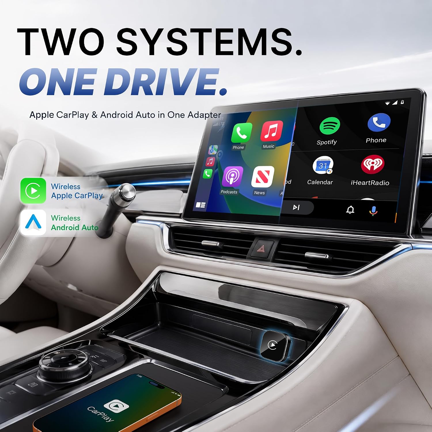 Wireless Car Play Adapter, USB A and C, One Piece — view 2